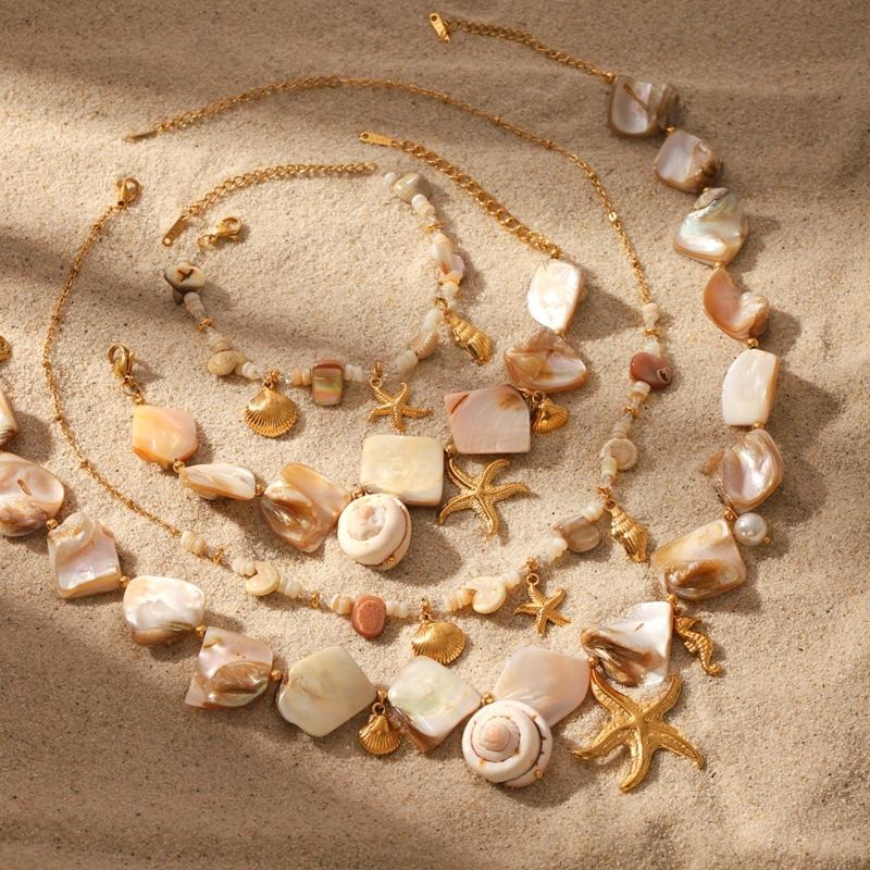 Handmade Look Stainless Steel Marine Jewelry Adjustable Length Starfish Shell Necklace/Bracelet Summer Fashion Gift