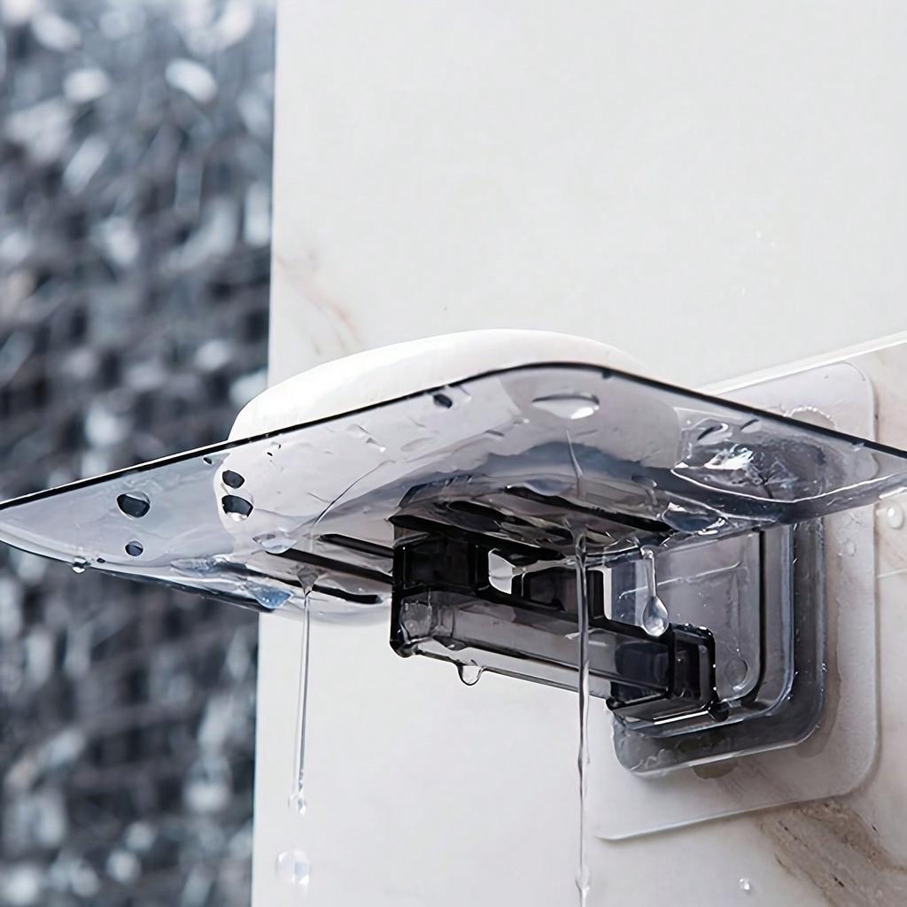 1pcs Transparent Drainable Soap Holder, Punch-Free Soapbox with Traceless Adhesive Wall Mount, Suitable for Bathroom & Kitchen