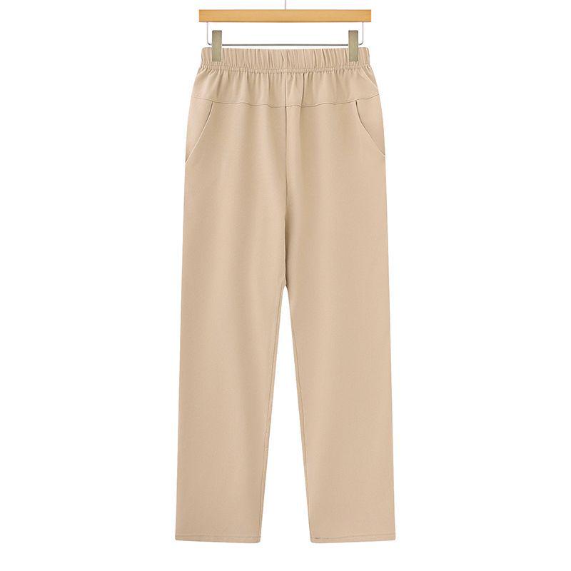 

New Style High-Waisted Summer Cropped Mom Pants - Elastic Waist, Straight Leg, with Pockets for Middle-Aged and Elderly XL (40-50 kg)