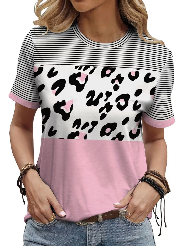 Rainbow Striped Women T Shirt Oversized Clothes Trend Casual Short Sleeve Crew Neck T Shirts Summer Lady Tees Daily Soft Wear