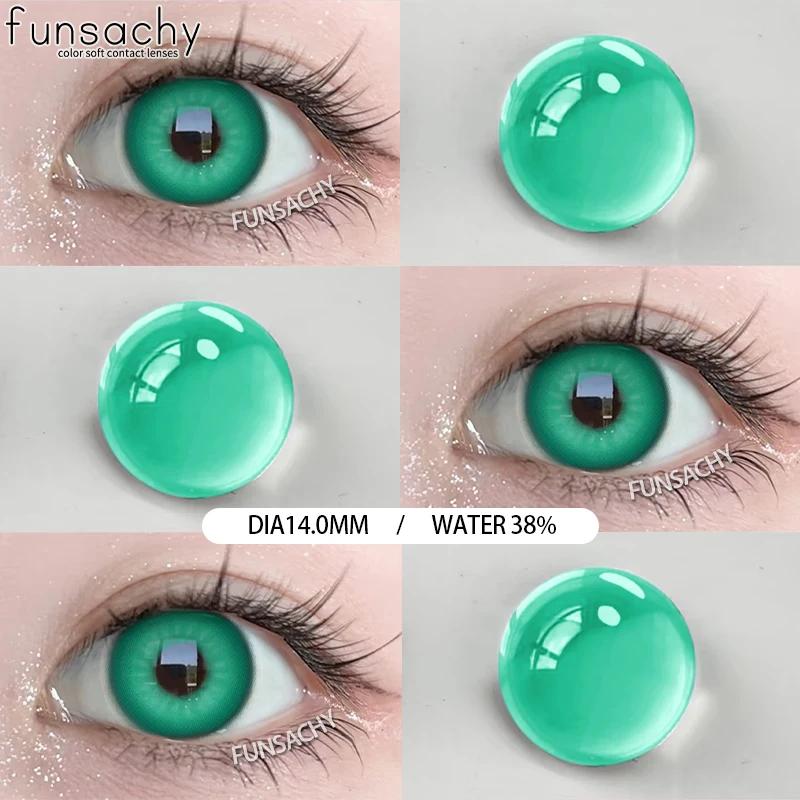 FUNSACHY 1 Pair Fashion Colored Contact Lenses for Cosplay Green Pink Anime Cosplay Lens Beauty Halloween Makeup Eye Soft Lens