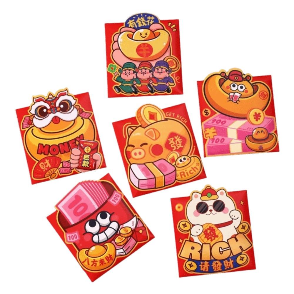 6 pieces Cartoon Red Envelopes Traditional New Year Lucky Packets Red Pockets  Festive Gifting