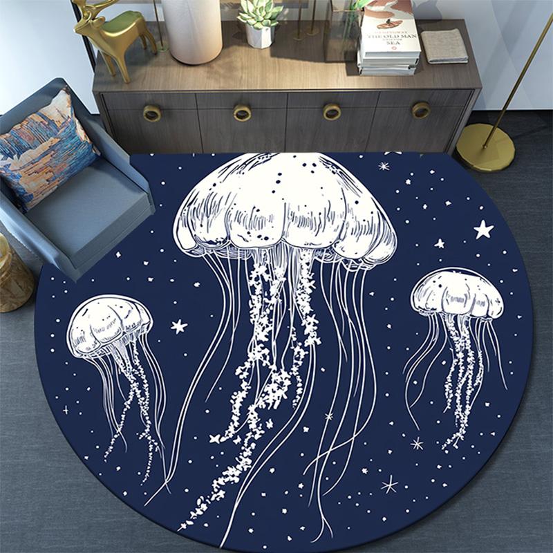 Jellyfish Round Area Rug,Carpet Rug for Living Room Bedroom Sofa Playroom Decor,Non-slip Floor Mat