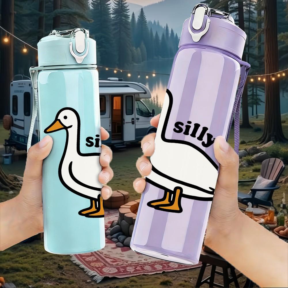 1PC Silly Goose Duck Cartoon 750ml Color Plastic Sports Water Bottle Leakproof Flip Straw Lid Suitable for Sports Office Home Use