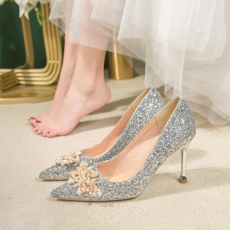 

2023 Золотые Свадебные Туфли На Высоком Каблуке С Кристаллами: Удобная обувь для свадьбы и подружек невесты 38