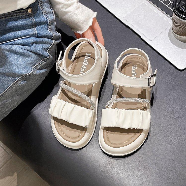 

Зручні літні римські босоніжки з відкритим носком у корейському стилі, на платформі, модні, універсальні, феєричні, на плоскій підошві, з відкритим носком, літні римські босоніжки для дівчинки 40 бежевий