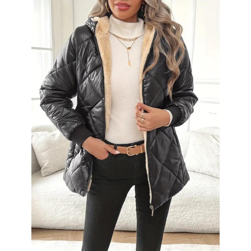 

Winter coat long-sleeved hooded cotton clothes women s new rhombus cotton-padded clothes S чёрный