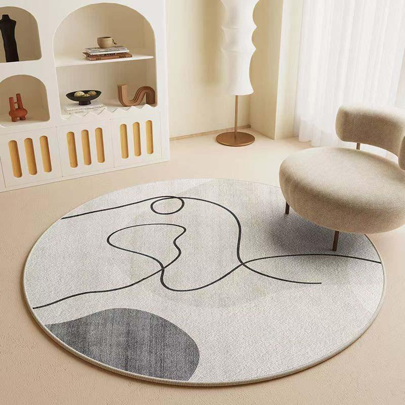 Beige Circular Carpet Simple and Versatile Anti Slip Rug Living Room Bedroom Winter Warm Home Decoration Mat