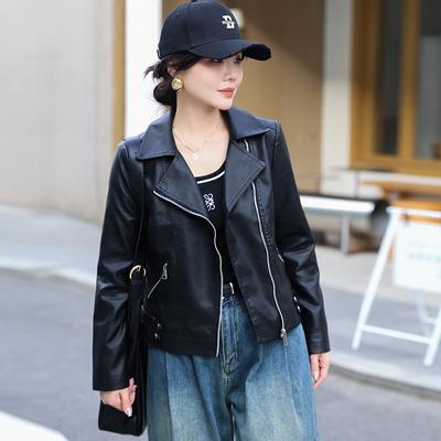 Spring Coat Women's Short Leather Jacket Small Loose Suit Collar New High-end Casual Leather Jacket