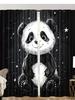 2PC Black & White Panda Curtains - Cute Cartoon Starry Print Window Drapes for Kids Bedroom Nursery Decor