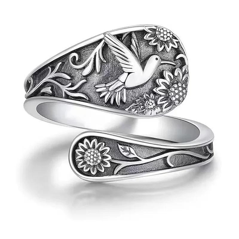 Vintage Butterfly Dragonfly Sunflower Pattern Adjustable Ring Women Simple Creative Party Personalized Jewelry Accessories