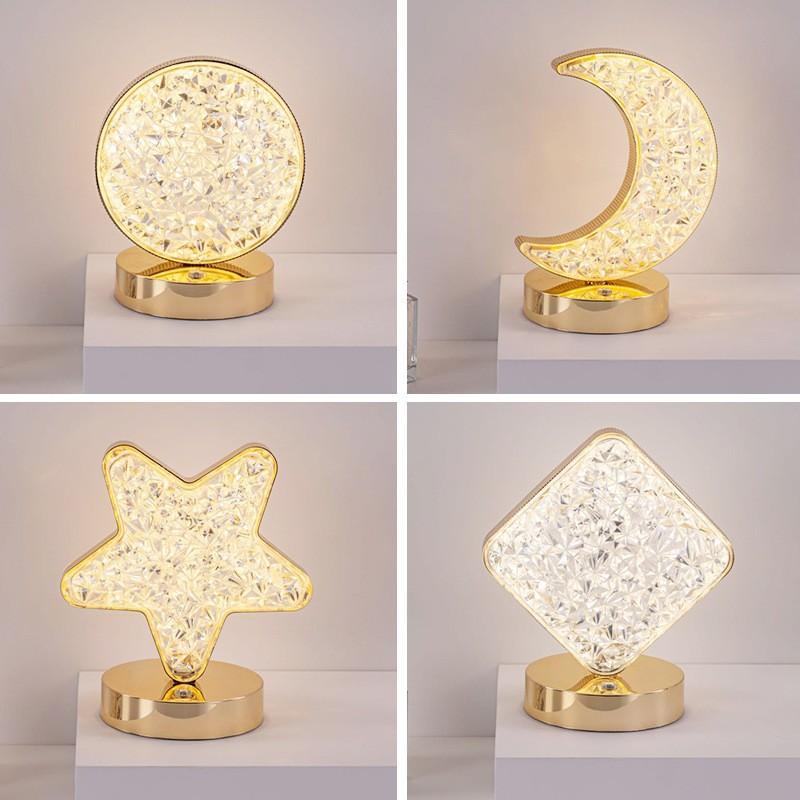 Internet Celebrity Star Moon Atmosphere Adjustable Lamp Crystal Night Light Bedroom Creative Bedside Lamp Decor Desk Lamp Gift