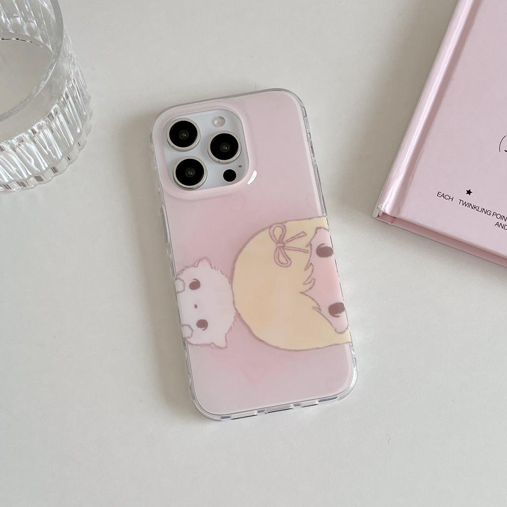 Capa de Celular Fofa de Gato e Menina Cartoon Fundo Rosa INS para iPhone 17 16 15 14 13 Pro Max Capa Traseira
