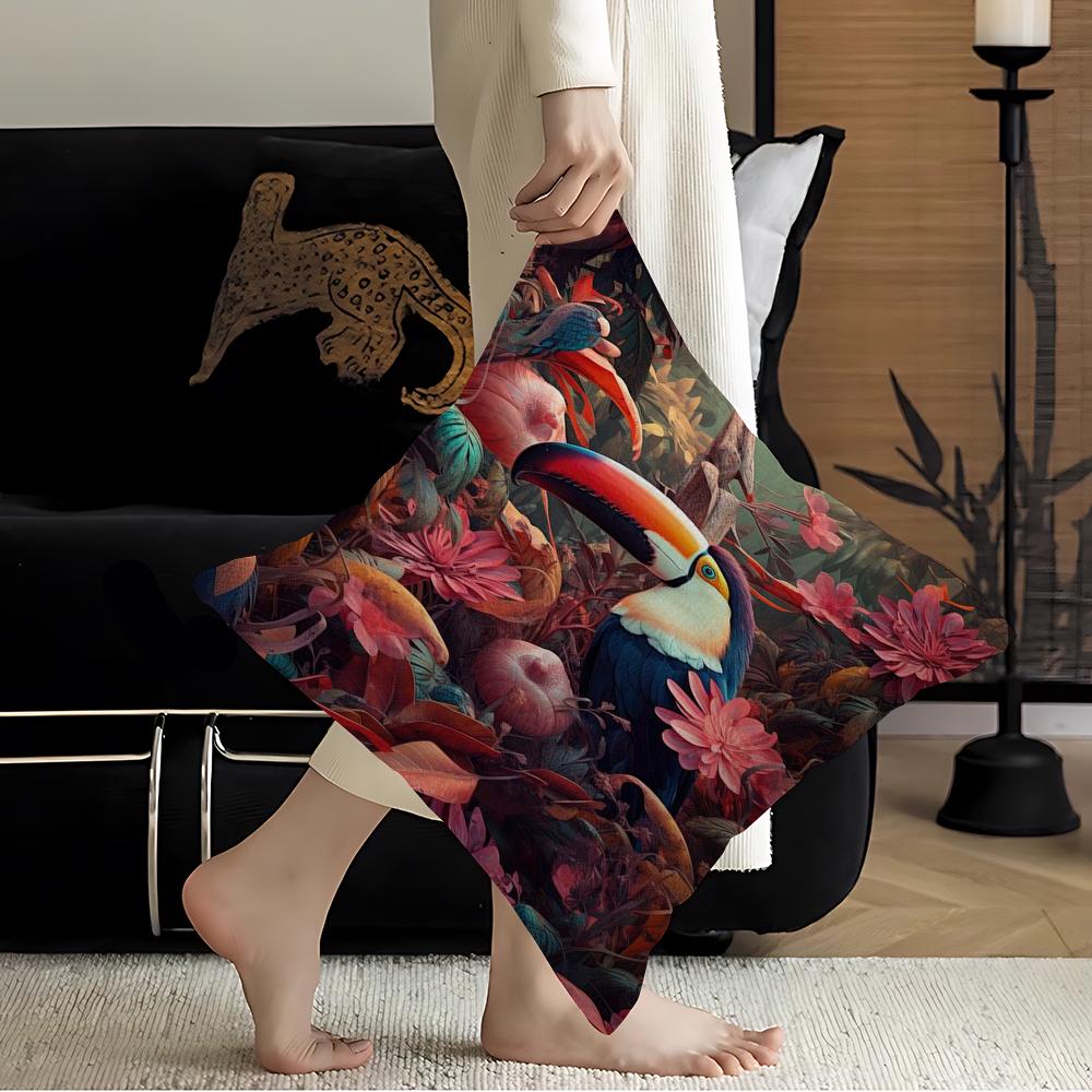 Vintage Vögel im Dschungel Blumen Leinwandmalerei Kissenbezug Kissenbezug Polsterung Sofa Überwurfkissen Heimdekor Kissenbezug