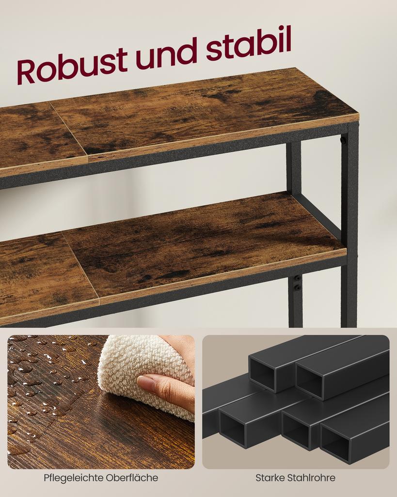 VASAGLE Konsolentisch, Schmaler Sofatisch mit 2 Regalen, 20 x 100 x 80 cm, Flurtisch, 2 Ebenen, für Flur, Wohnzimmer, Schlafzimmer