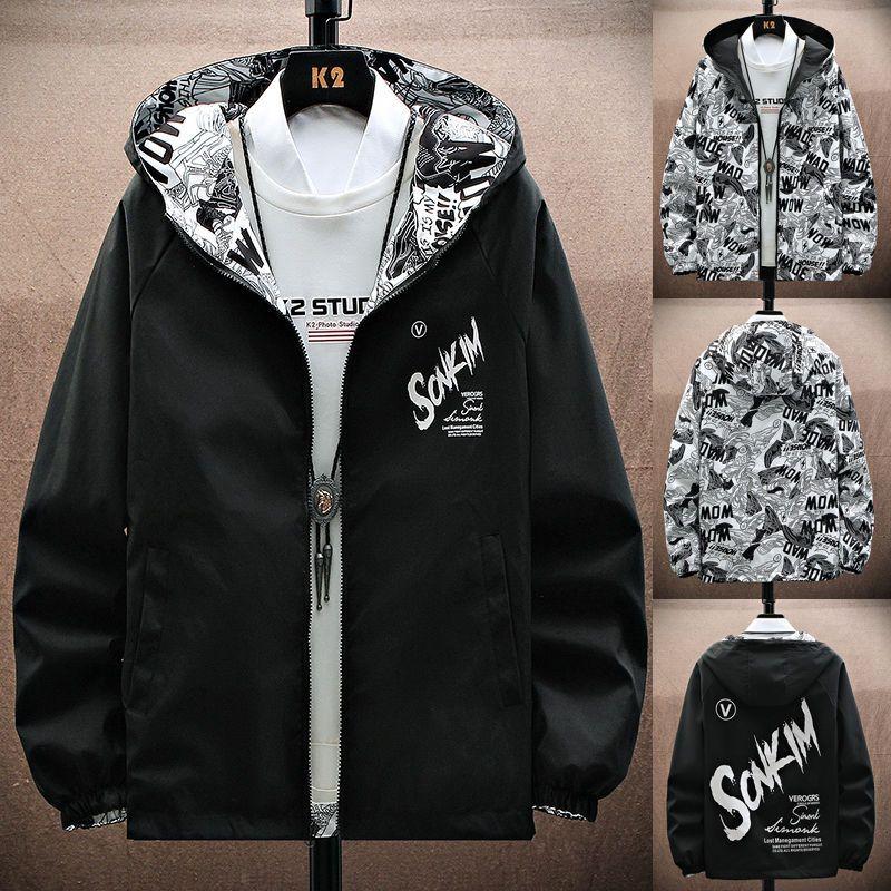 NEU Strewear Printed Fashion Reversible Male God Jacket Männer Dünne Kapuzenjacken Windbreaker Kleidung Übergröße