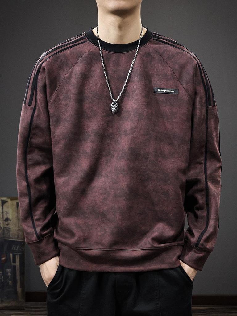 Herren Herbst Wildleder Plüsch Gestreifter Hoodie - Schwergewicht, Sportlich, Lässig Rundhals Pullover