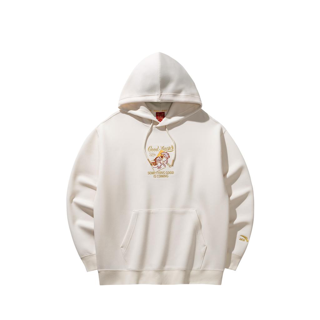 Anta Good Things Happen Outdoor Casual Trendy Versatile Letter Print Hoodie Men hoodies Milk-Salt-White 152618707S-2