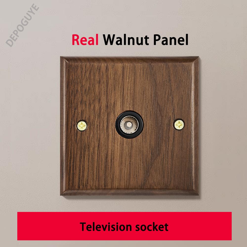Black Retro Walnut Wall Toggle Switch Panel 1-4Gang 2Way Solid Wood Double EU/FR Socket Universal Usb C Electrical Power Outlet