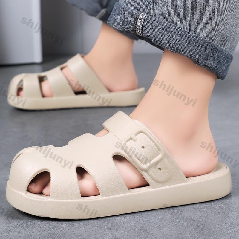 Fashion Beach Men's 2025 Summer New Fashion Comfortable Soft Sole Home Slippers Men's Baotou Slip On Outdoor Casual Flat Half Sandals