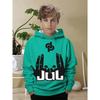 Boys' Hooded Sweatshirt, Rapper Gesture, Fun Gesture JUL Pattern, Blue Trendy and Fashionable Children's Clothing Top