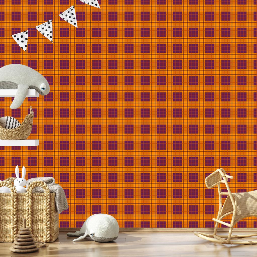 Halloween Plaid Wallpaper Orange and Gold for Living Room and Bedroom 50x1000