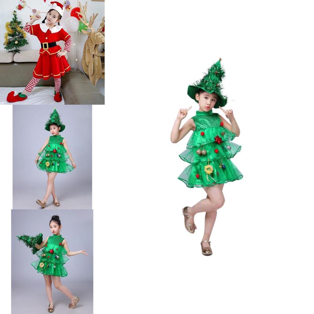 Enchanting Girls Christmas Tree Costumes Cozy Kids Cosplay Dress With Charming Hat