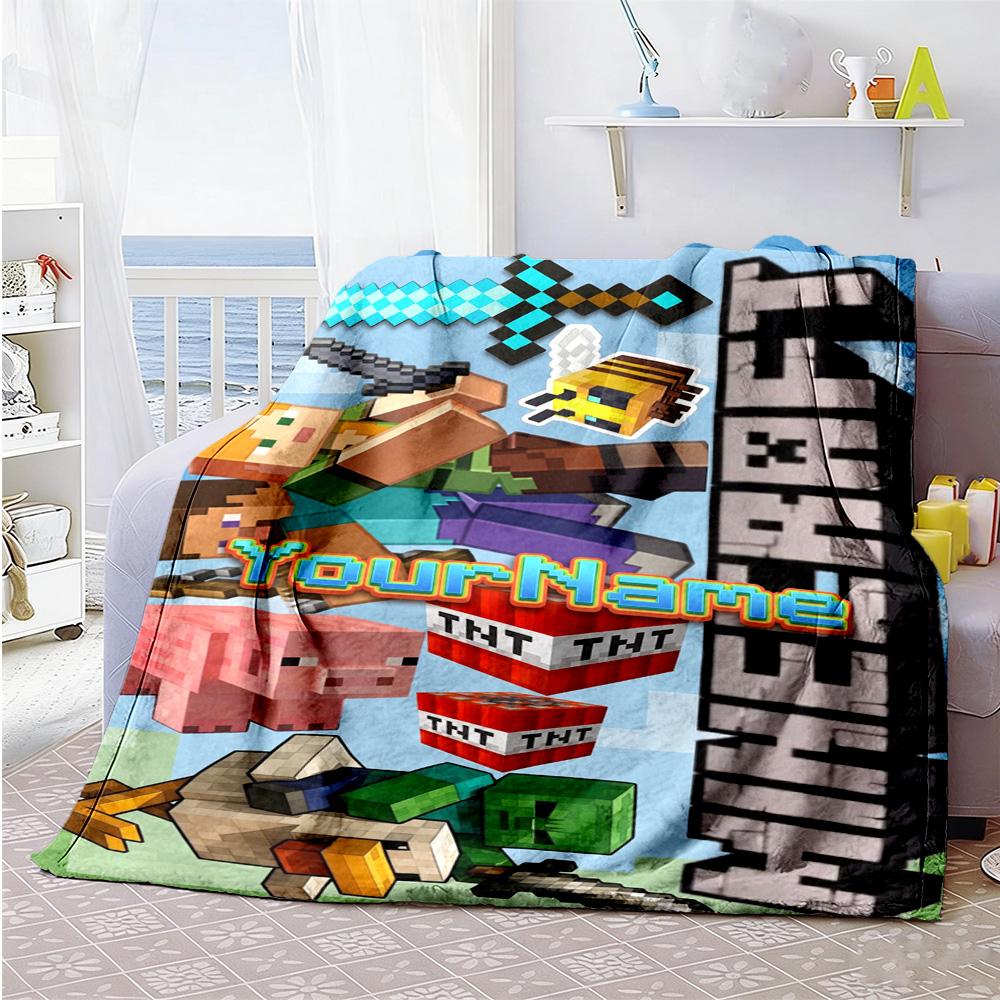 Minecraft 22 Customize Your Name Blanket Lightweight Personalized Blanket Ultra-Soft Versatile for Office Chair Picnics Home Decor Seaside