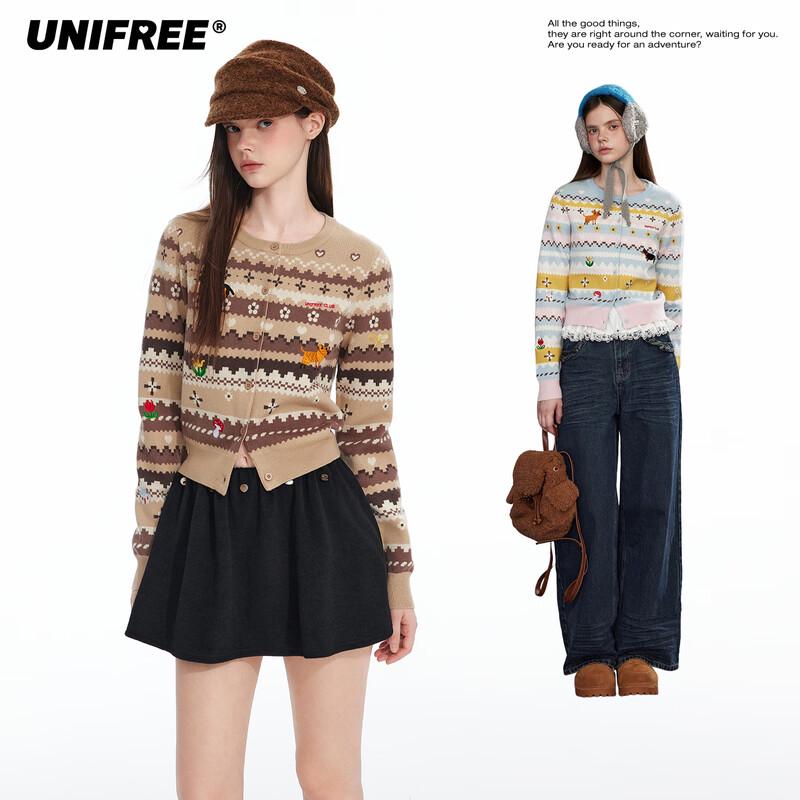 UNIFREE Vintage Animal Jacquard Knit Cardigan