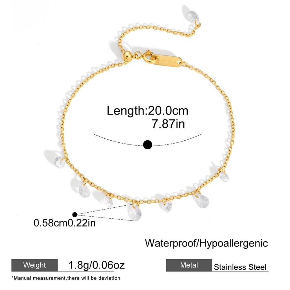 Stainless Steel Crystal Pendant Bracelet for Women Gold Color Dangle Teardrop Zircon Chain Dainty Charm Jewelry Summer Gift