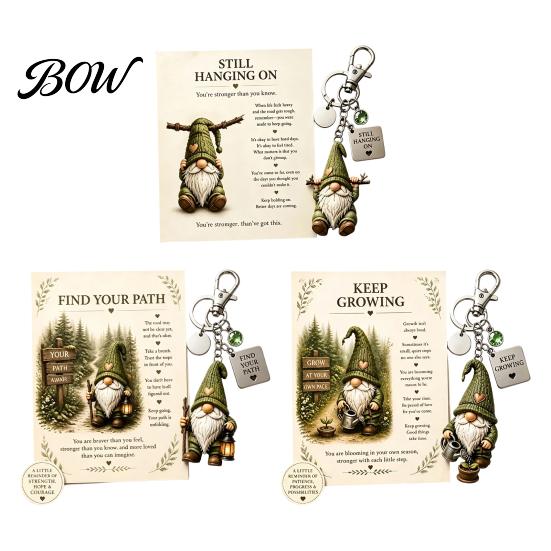 Gnome Keyring Keychain with Inspirational Card, Still Hanging On, Keep Growing, Fine Encouragement Your Path, Dwarf Key Ring for Bags Backpacks
