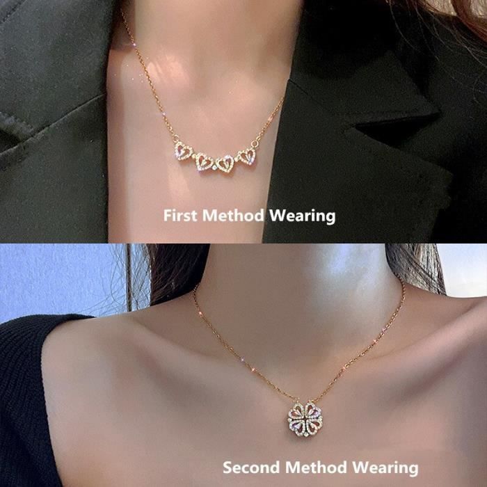Necklace - OTHERWISE - Four-Leaf Clover - Stainless Steel - Gold-Plated - 42+6 Cm