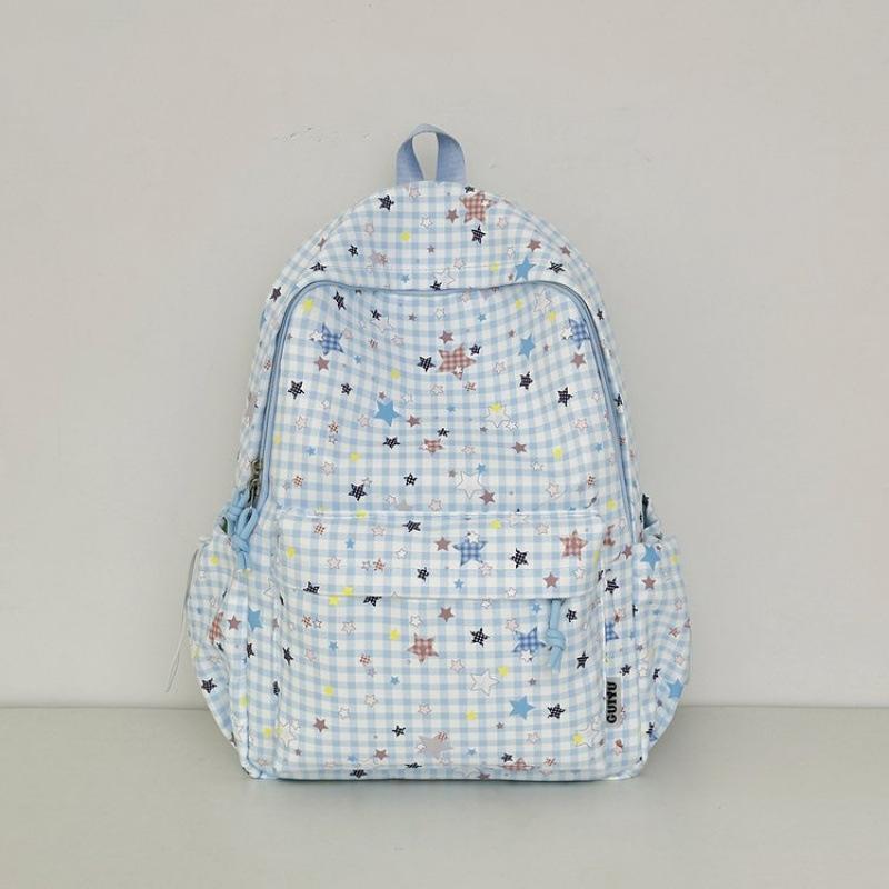 Schoolbag New Japanese Plaid Backpack Female Student Schoolbag Cute Star Printing Light Large Capacity Backpack Girl Style