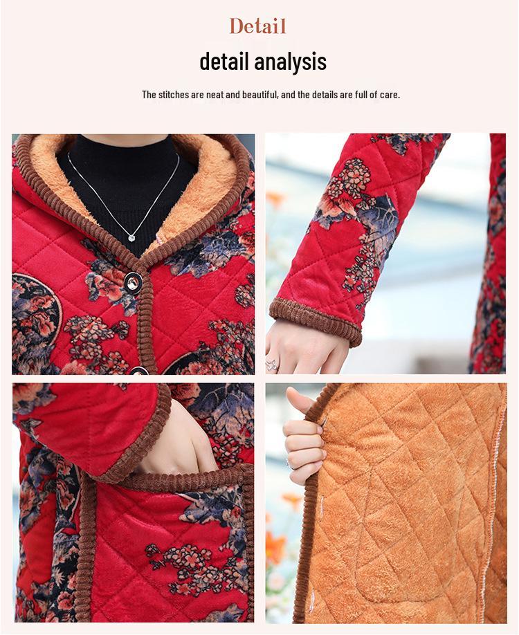 Fleece-Lined Hooded Cotton Jacket for Middle-Aged and Elderly, Plus Size Winter Coat, New Style.