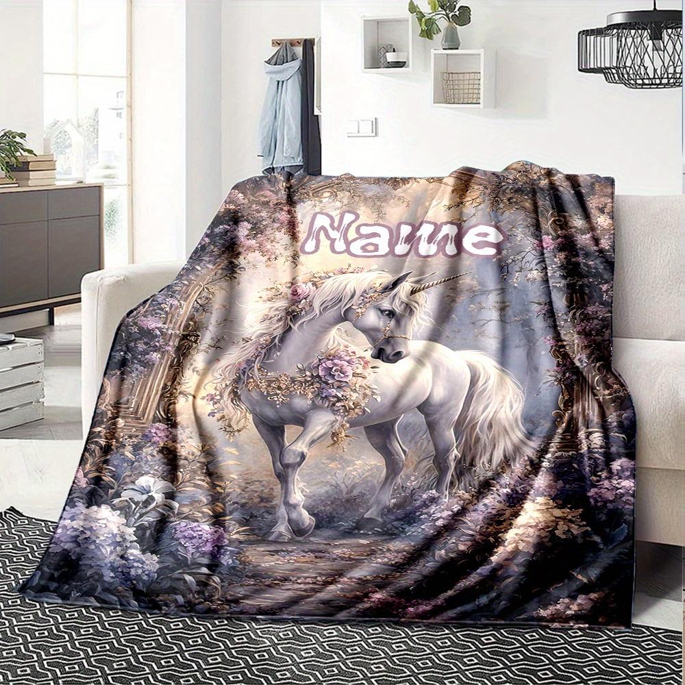 Unicorn Floral Blanket Personalized Name Soft Comfortable Stylish Blanket Car Blanket Perfect For Travel Camping Outdoor Home Suitable For All Seasons