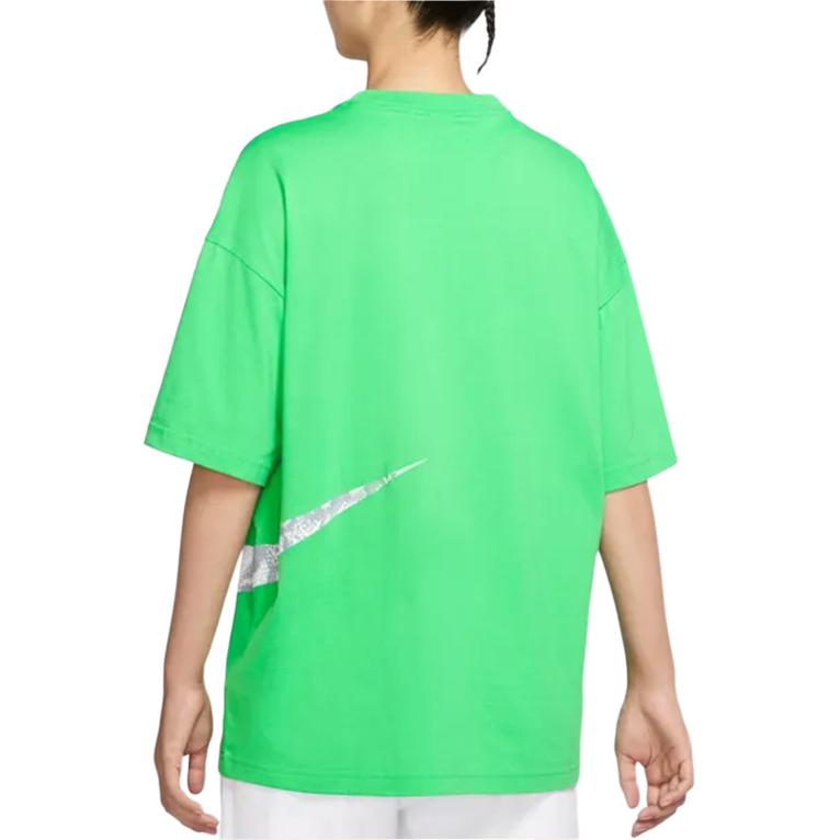 Nike Printed Round Neck Short Sleeve T-Shirt With Large Swoosh, American Vintage, Regular Shoulder Women Tops Green DV3320-362