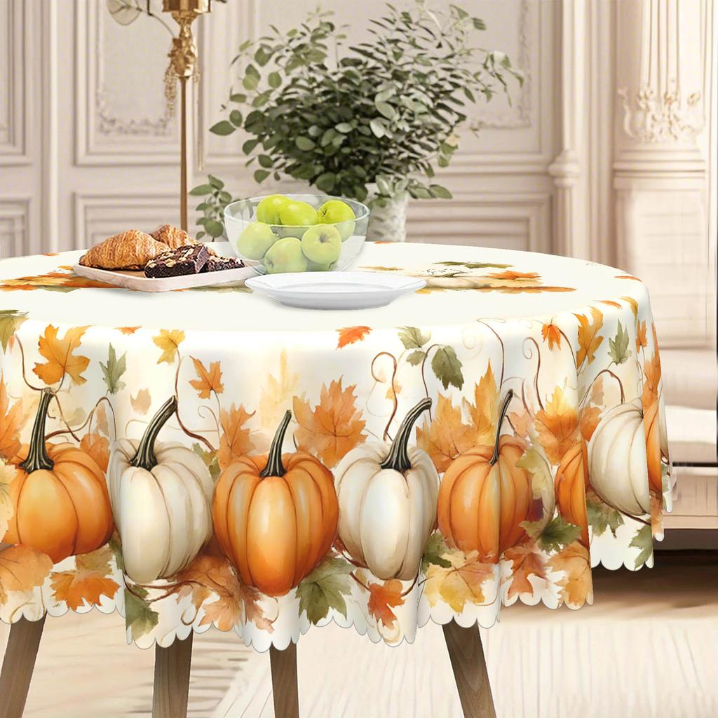 1 Autumn Harvest Pumpkin Tablecloth Orange, White, Beige, Yellow Pumpkin Flower Pattern Tablecloth