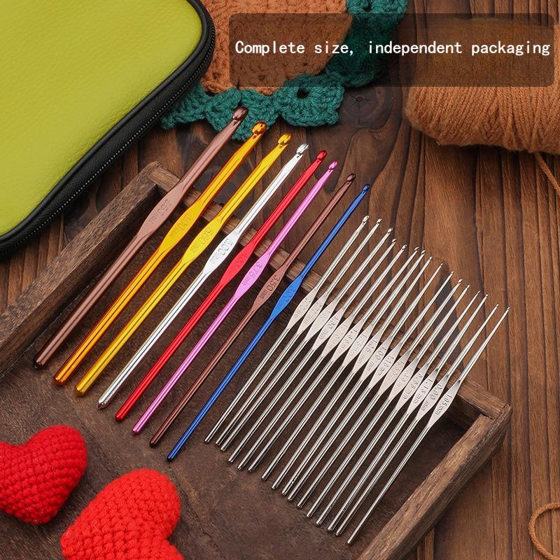 24pcs Metal Crochet Set Electroplating Process Wear-resistant Durable for Handmade DIY Knitted Scarf Sweater Shawl Blanket Doll