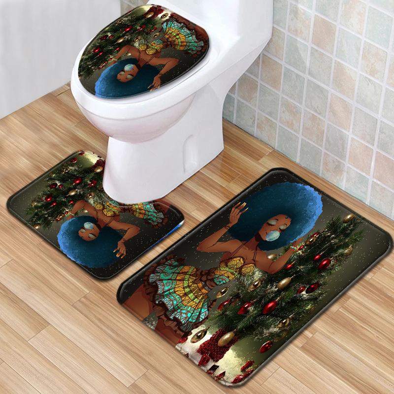 African Women'S Bathroom Floor Mat Three-Piece Bathroom Carpet Toilet Mat Set Doormat Bathroom Non-Slip Mat