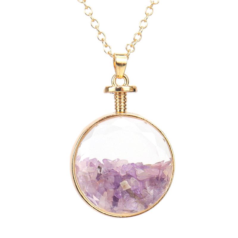 Colorful Natural Gravel Wishing Bottle Round Glass Phase Box Drift Bottle Pendant Necklace N576