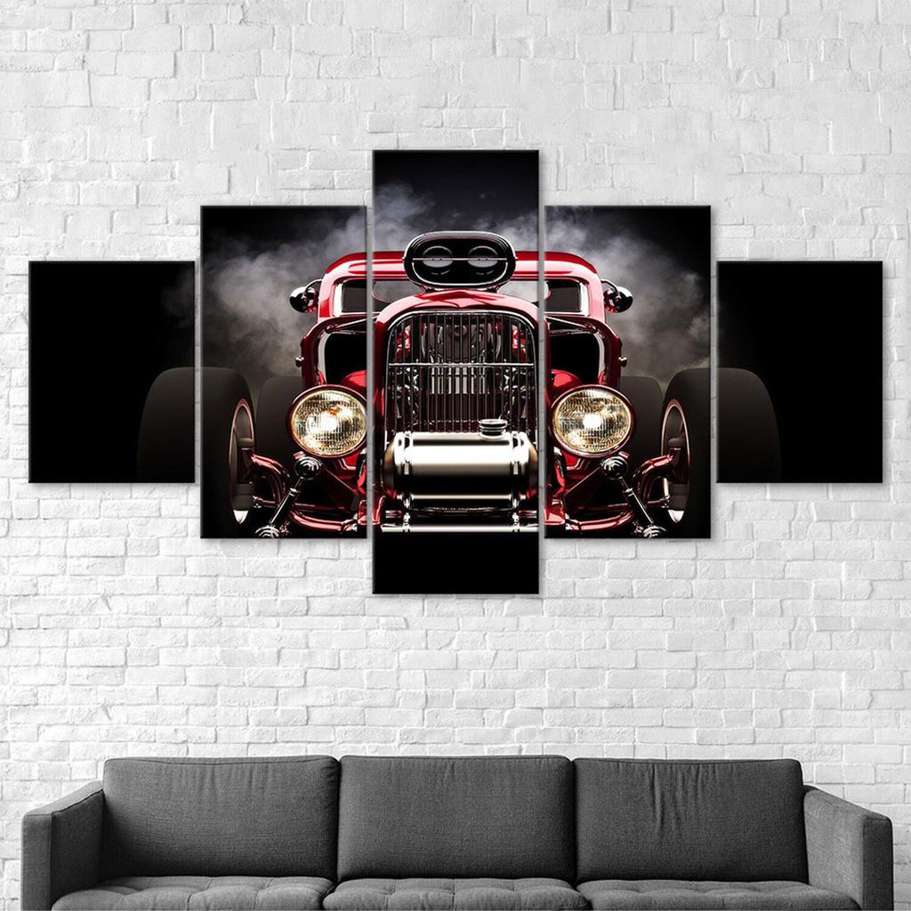 Red Rod Car Canvas 5 Piece Five Panel Print Modern Wall Art Poster Picture Home Decor Gift For Him For Her