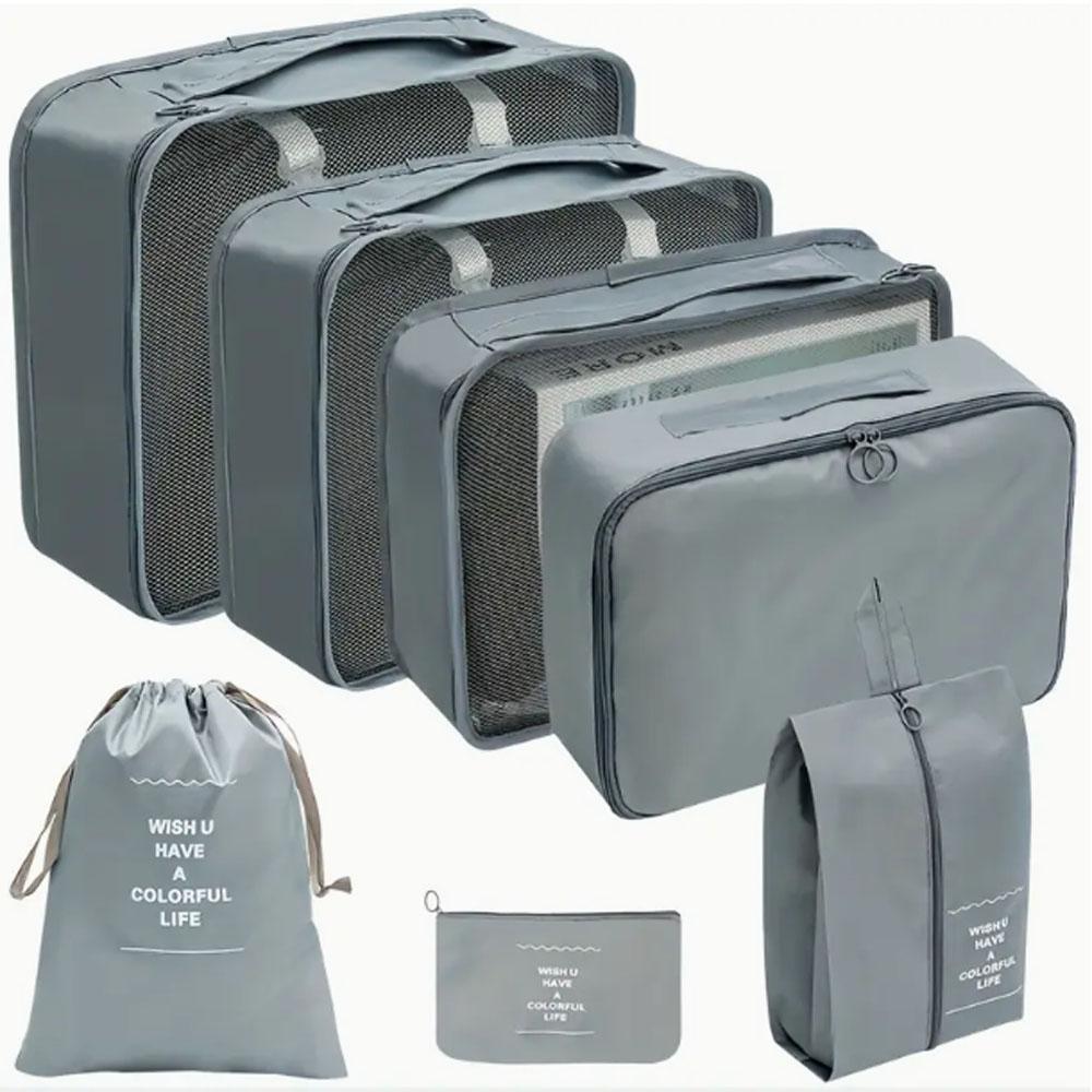 

7-piece large-capacity travel organizing set - Durable nylon packaging cube, suitable for clothes, trousers, shoes and socks - p светло-серый