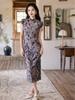 2025 Gray Modern Long Cheongsam: Retro Short Sleeve Style for Daily Wear