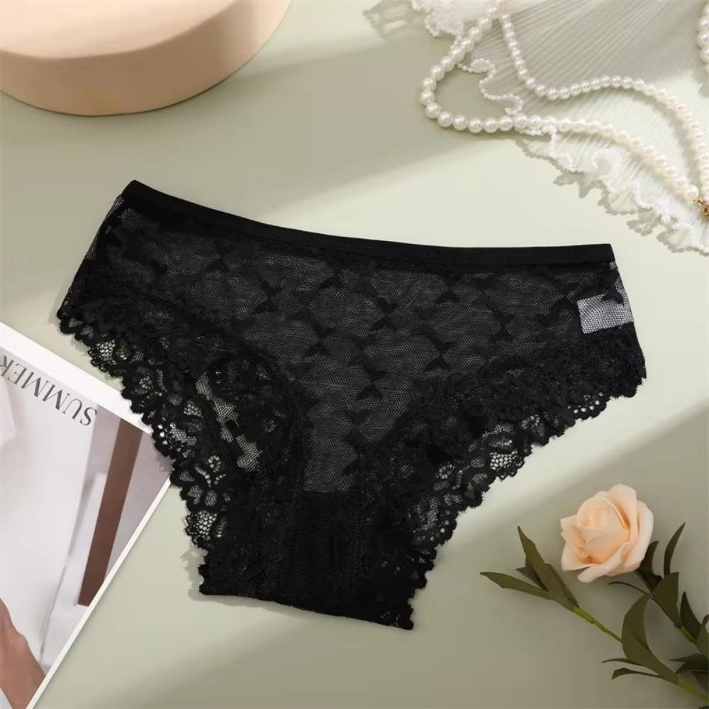 Seamless Lace Trim Briefs Transparent Perspective Underwear Breathable Women Lace Panties Female