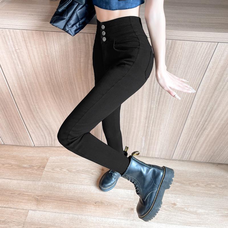 Women's Slim High-Waist Elastic Black Leggings - Perfect for Spring and Autumn 2025
