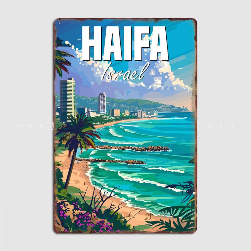 

Travel to Haifa Israel Scenic Spot Vintage Poster Metal Sign Automobile Club Garage Room Decor Tin Home Decor 20x30cm（7.8x11.8inch）