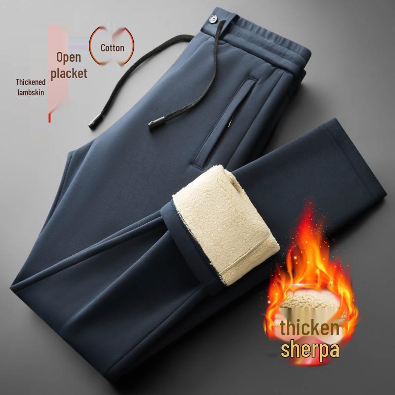 Men's Autumn Fleece-Lined Straight-Leg Elastic Sweatpants - Plus Size Casual Sports Pants