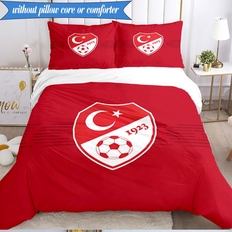 3PCS Turkish Football Emblem Bedding Set 2D Printing (Includes 1 Duvet Cover + 2 Pillowcases Coreless), Bedroom decor,Fan gift