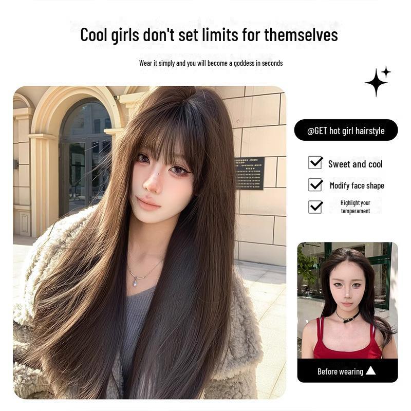 Kawakami Tomie Women's Wig with Natural Bangs - Long, Straight, Sweet, and Youthful Look