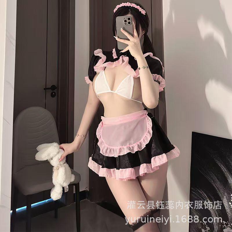 Sexy Lingerie Semi-transparent Maid Maid Uniform Sexy Chiffon Transparent Nightdress Cute Girl